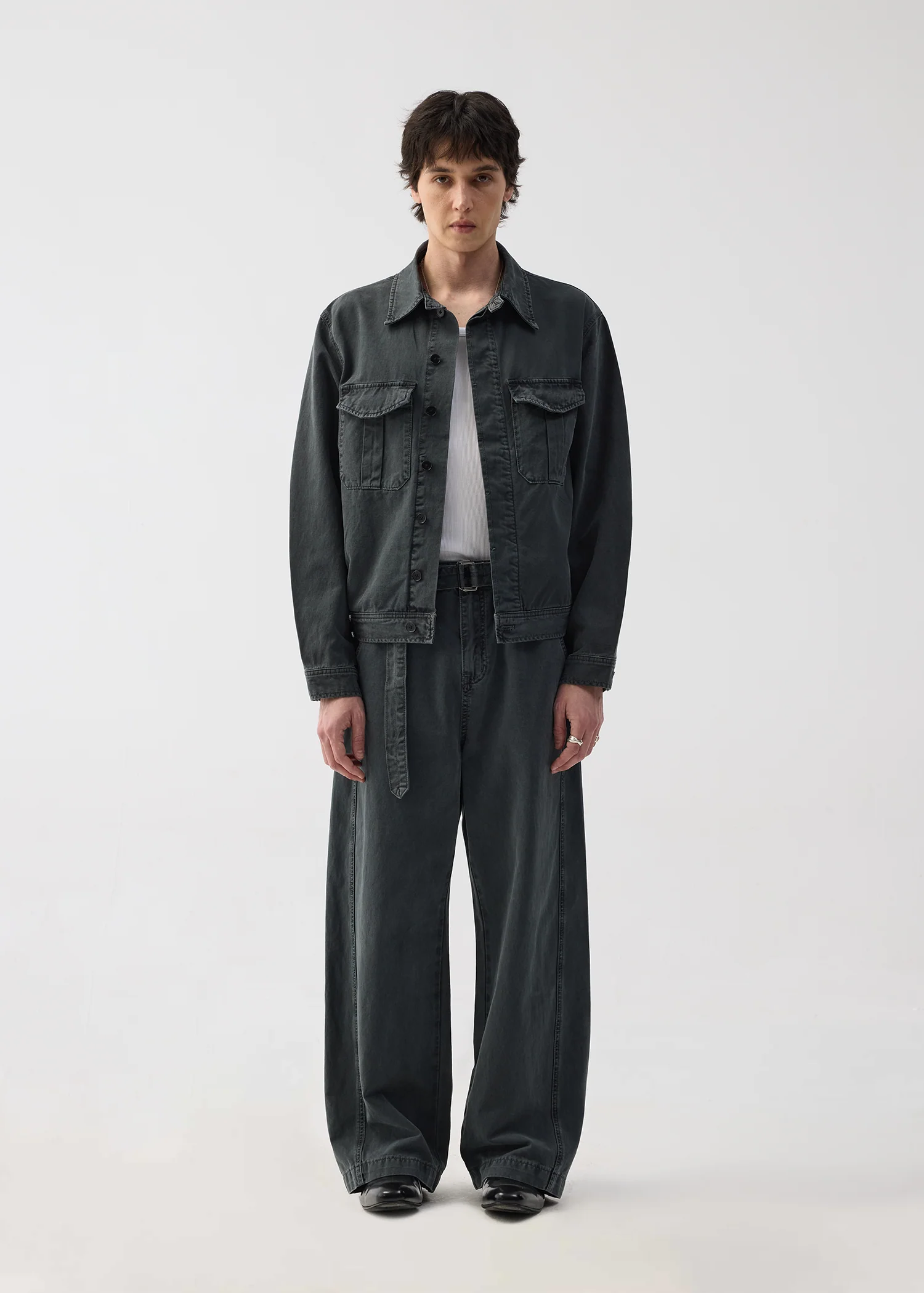 Twill washed denim jacket Gray green - Image 2