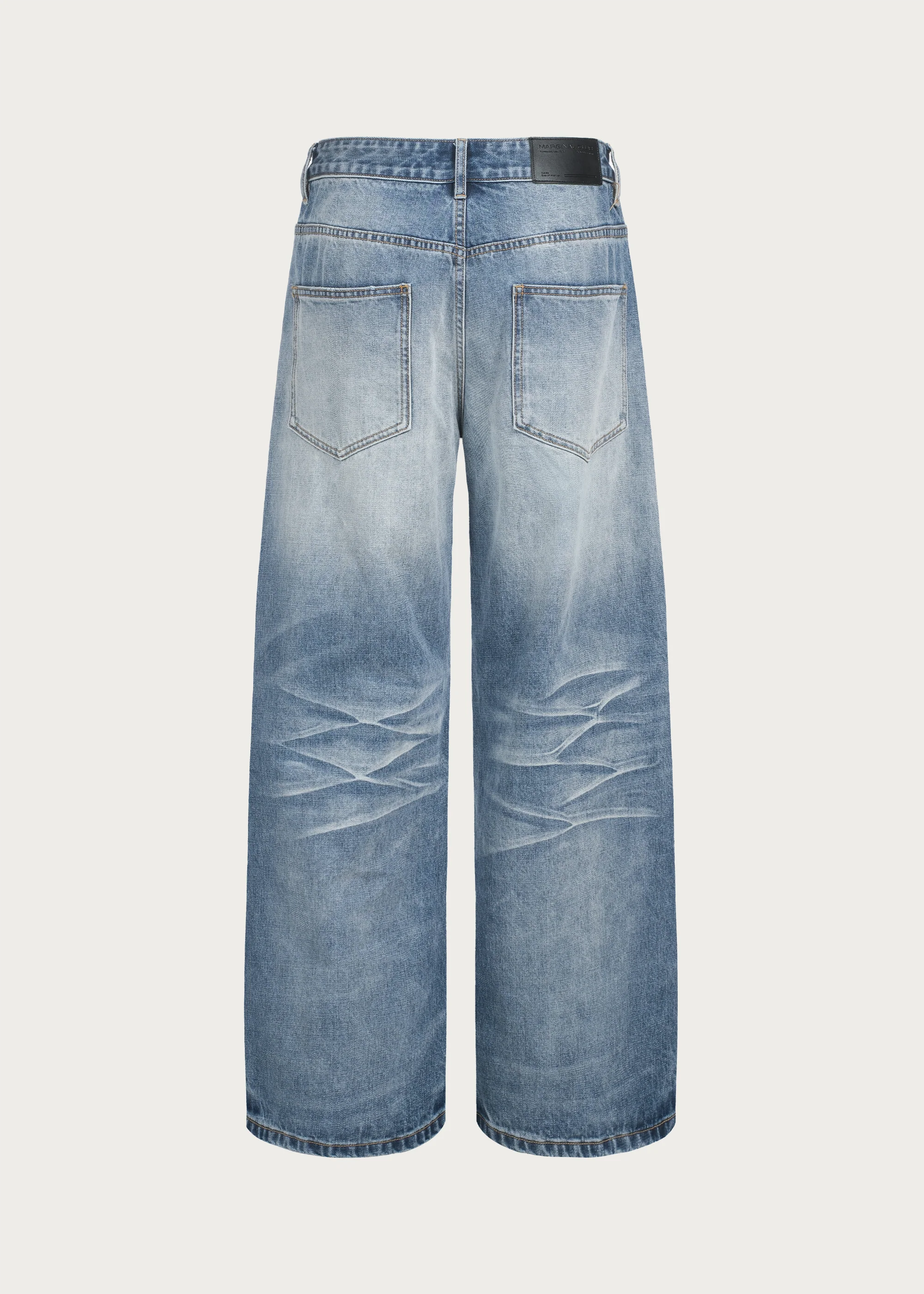 Washed Ice-Blue Straight-Leg Jeans with Whiskering - Image 3