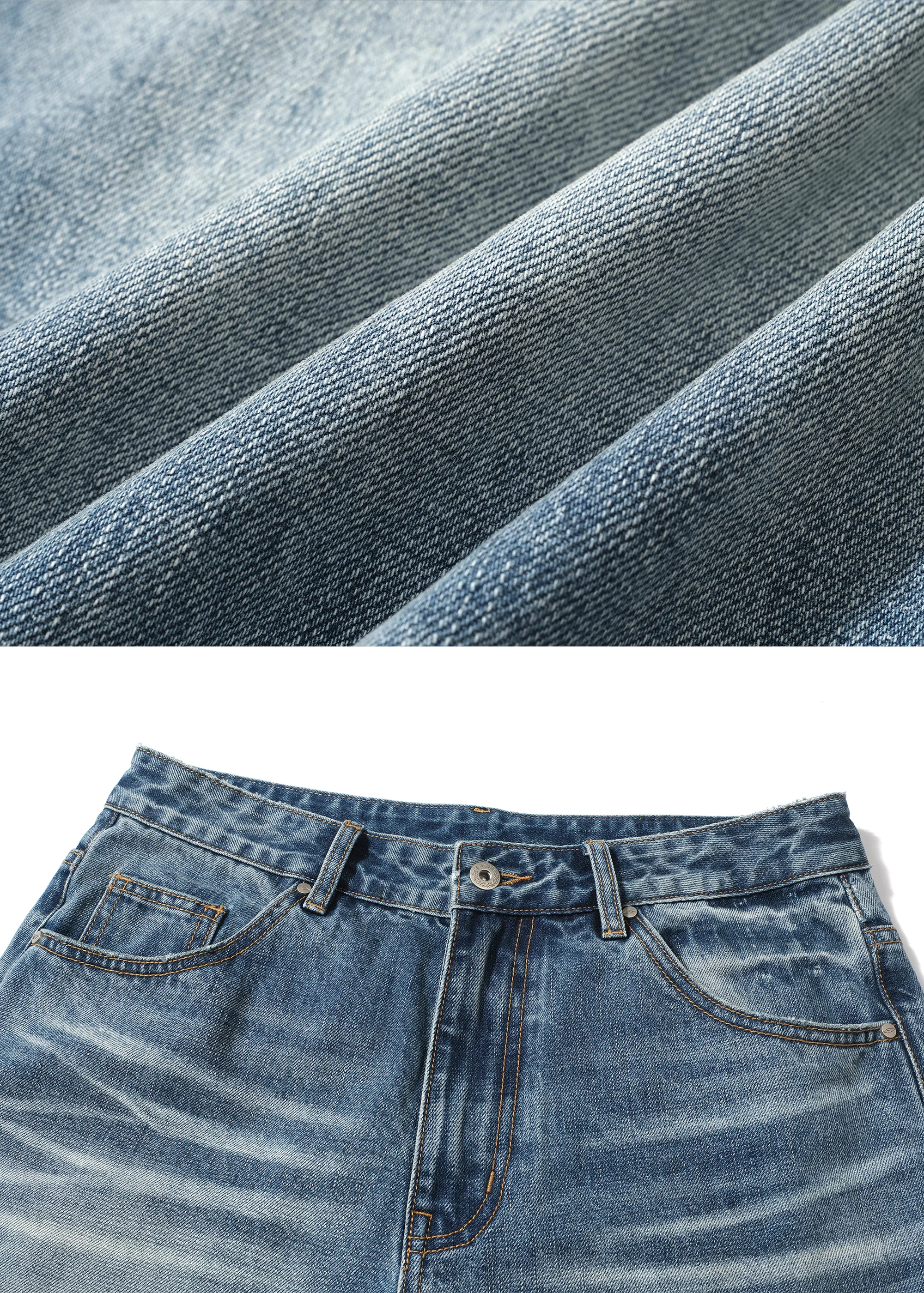 Washed Ice-Blue Straight-Leg Jeans with Whiskering - Image 5