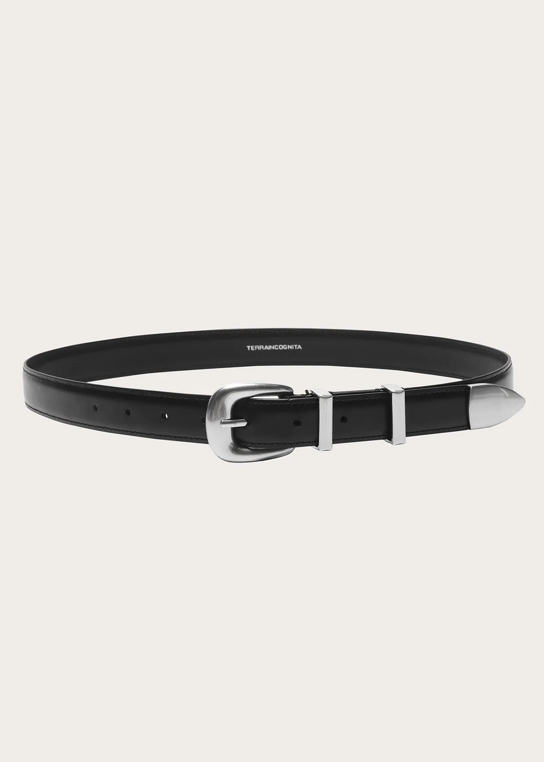 TERRA Top-grain Cowhide with Silver Buckle Narrow Belt Black - Image 3
